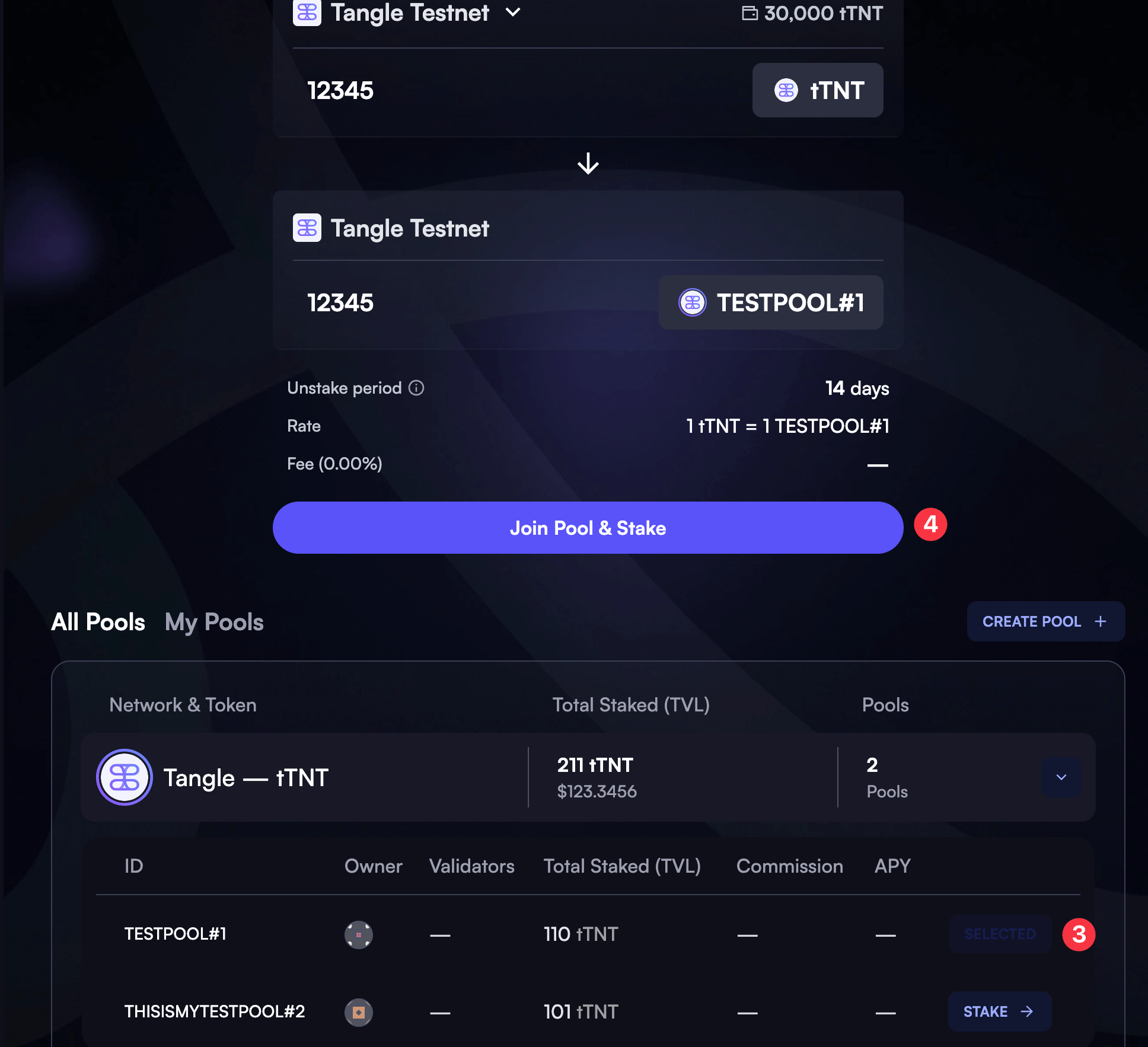 Select a Pool and Click Stake